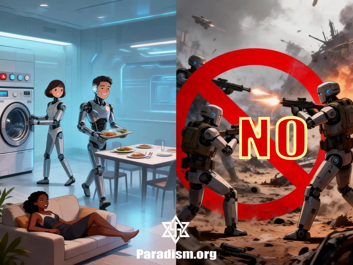 YueRaelian's tweet photo. Oppose the military use of robots and advocate for robots to work and serve all humanity. https://t.co/pAKect301k https://t.co/NYsZSyPOXm