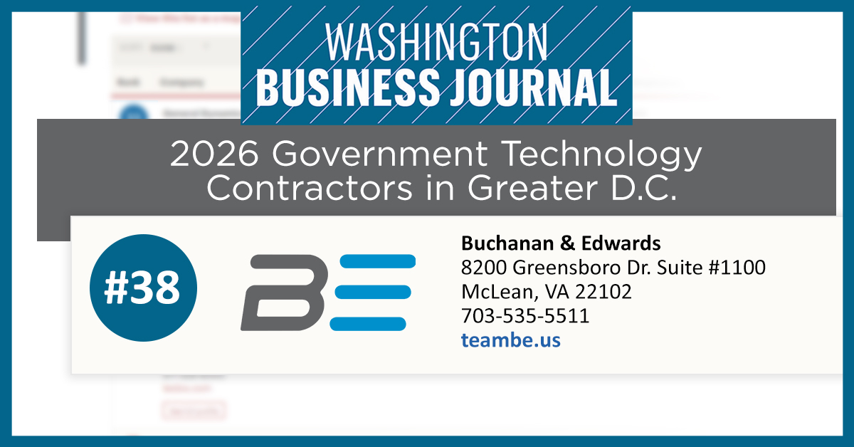 _TeamBE's tweet photo. #38 and feeling great! BE ranked #38 on the @WBJonline Top Government Technology Contractors list. We're incredible proud of our team and the impact we deliver every day. https://t.co/ookDJl9BEk
