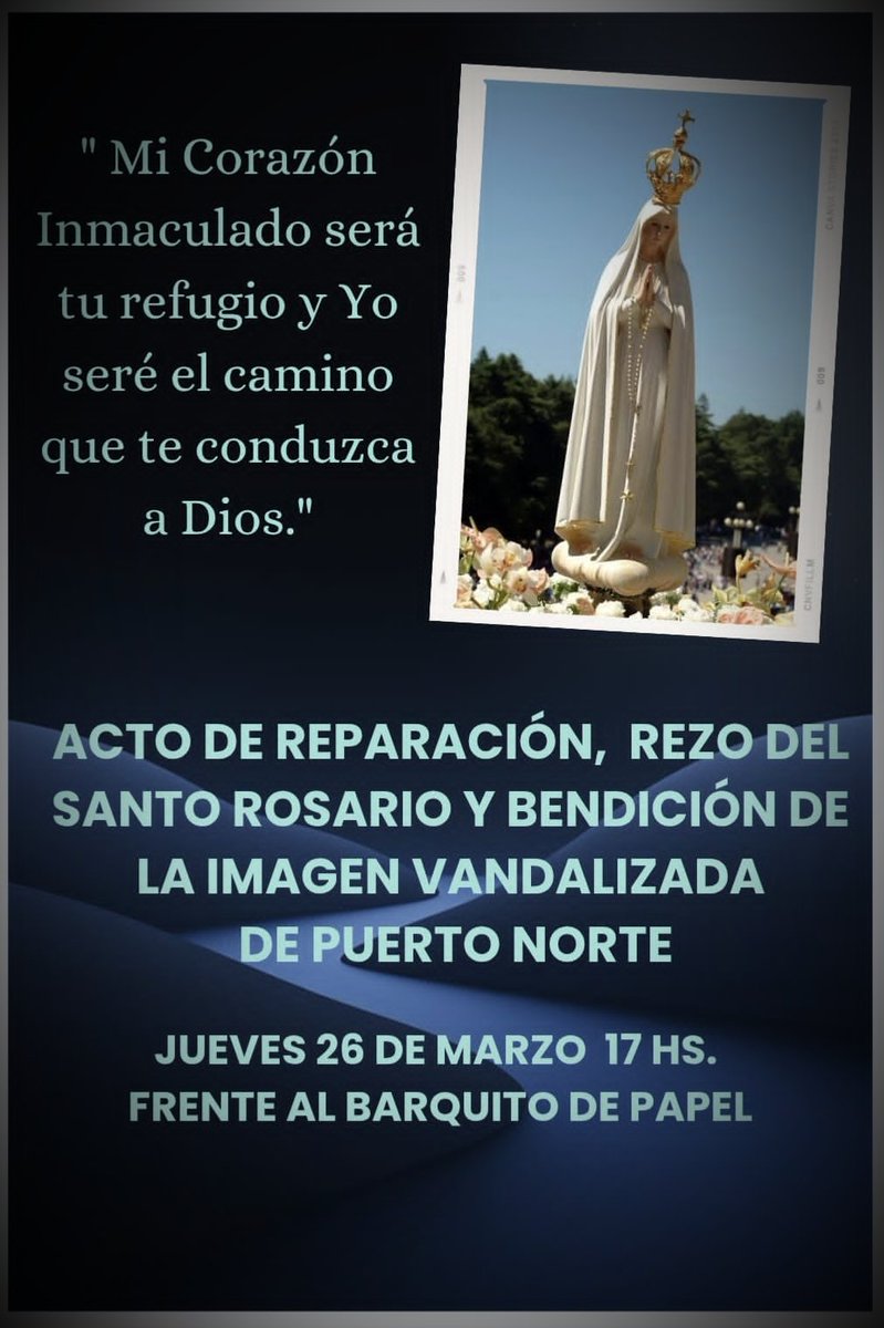 Hoy realizaremos el acto de reparación y rezo del Santo Rosario

🕔 17 horas

📌 Puerto Norte, Rosario de Santa Fe

Invita <a href="/RosariosHombArg/">Rosarios de Hombres Argentinos</a> 

<a href="/pater_christian/">Pater Christian Viña.</a> <a href="/BetGiuliodori/">ᗷetina Giuliodori</a>