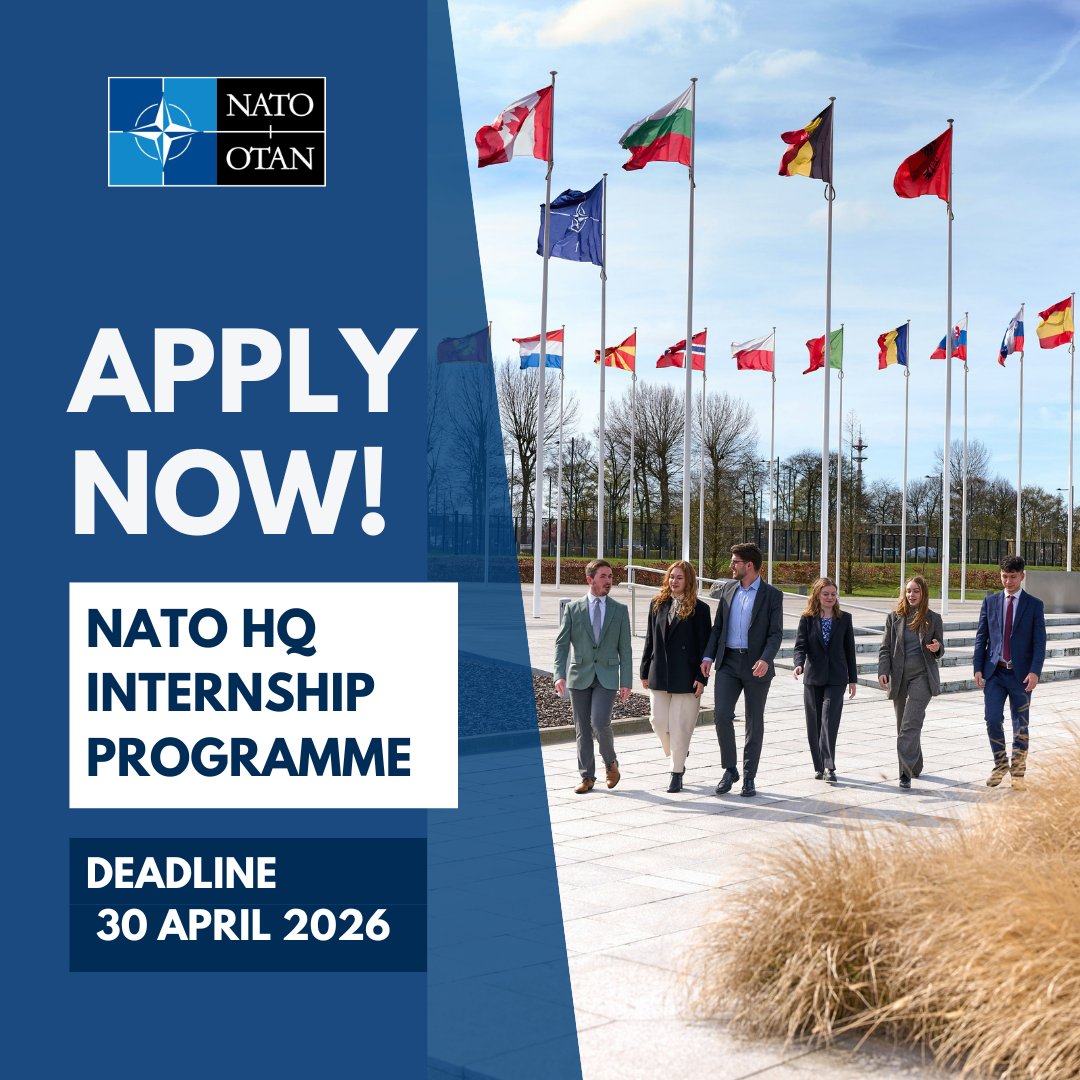 SloveniaNATO's tweet photo. NATO’s Internship Programme is open for applications!

Apply now for 6-month PAID internships at NATO Headquarters in Brussels, starting in March or September 2027. https://t.co/TJcQdgYdqL https://t.co/AaQHDoQq2R