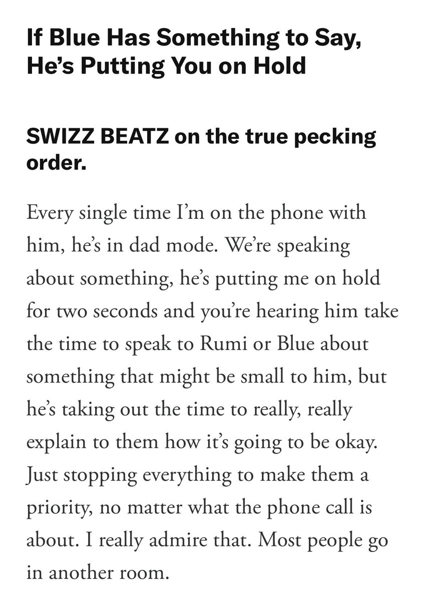 hovita05's tweet photo. According to Swizz Beats, Jaÿ-Z will put ANYONE on hold on the phone when he’s with his kids:

"Every single time I'm on the phone with him, he's in dad mode. […] he's putting me on hold for 2 seconds and you're hearing him take the time to speak to Rumi or Blue about something" https://t.co/8sbisXU79y