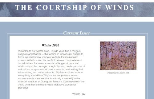 newpages's tweet image. The Courtship of Winds Winter 2026 online issue explores spirituality, social values, relationships, war’s damage, nature, and art in variety of literary forms. Read more at NewPages.com!

#litmags #literarycommunity #readingcommunity newpages.com/blog/magazines…