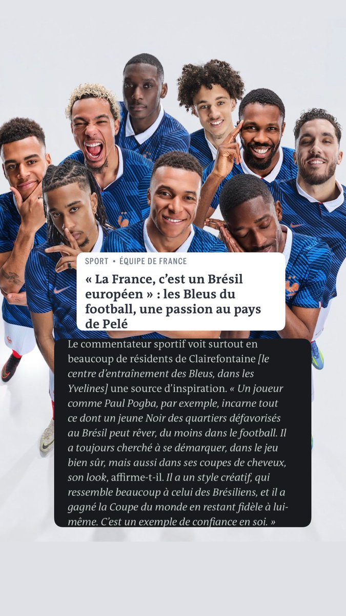 luisfernanfilho's tweet photo. Le téléphone sonna. 

“Bonjour, je suis correspondant pour le journal Le Monde”

“et je souhaiterais que vous participiez au débat sur le Brésil, la France et la créativité des Brésiliens noirs dans le football.”

uma honra ter sido escolhido para falar sobre criatividade e identidade brasileira para um dos maiores jornais da França: LE MONDE.

Zika, vai lá! ✍🏾🏃🏾
