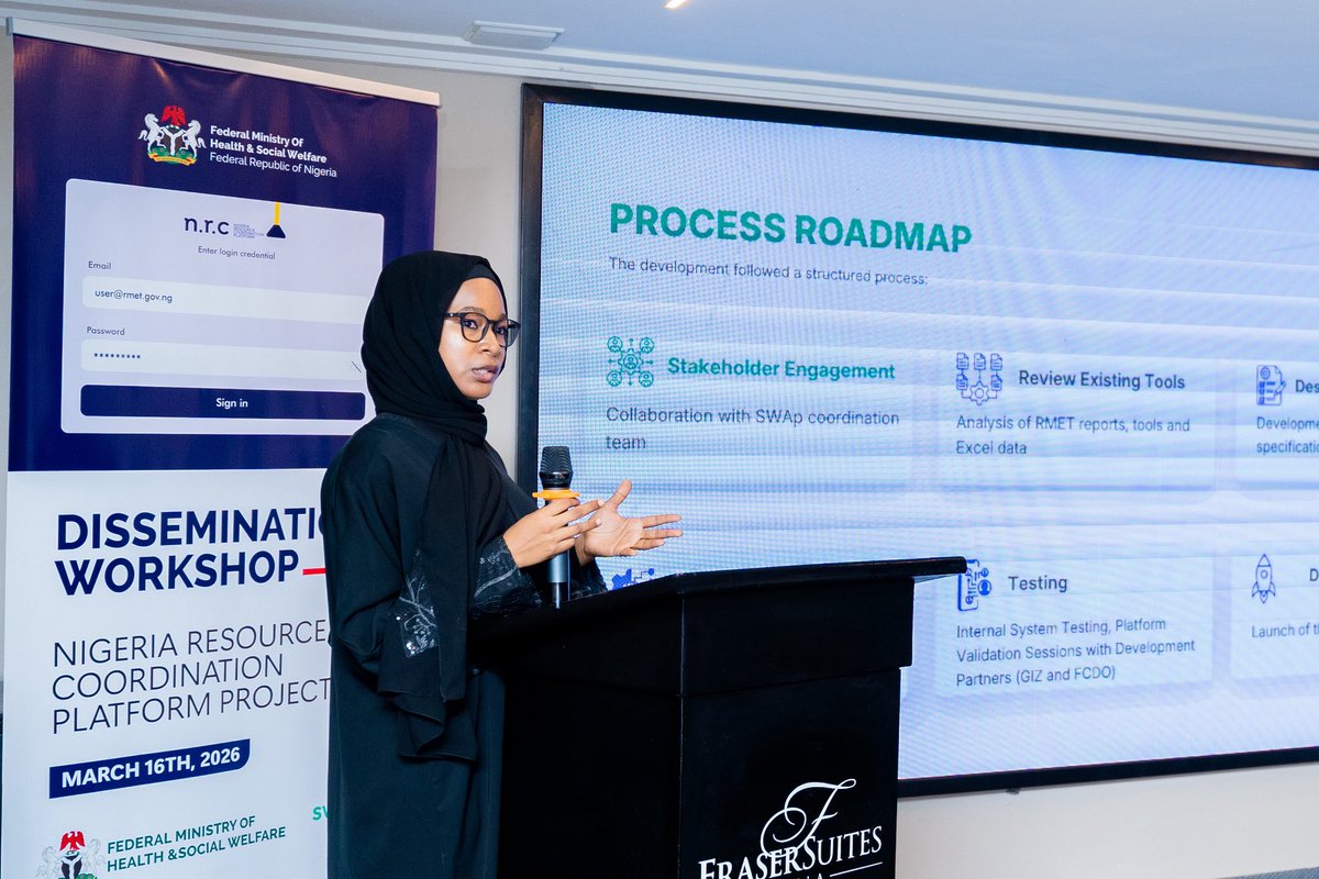 datharm_org's tweet photo. At the Digital RMET/Nigeria Resource Coordination Platform dissemination workshop, our Founder/CEO, Amina Ahmad K.U. Nagogo, outlined the development roadmap of the RMET platform, highlighting its key features and the deliberate process behind its design. 

1/5 https://t.co/ZtSpUBOE0c