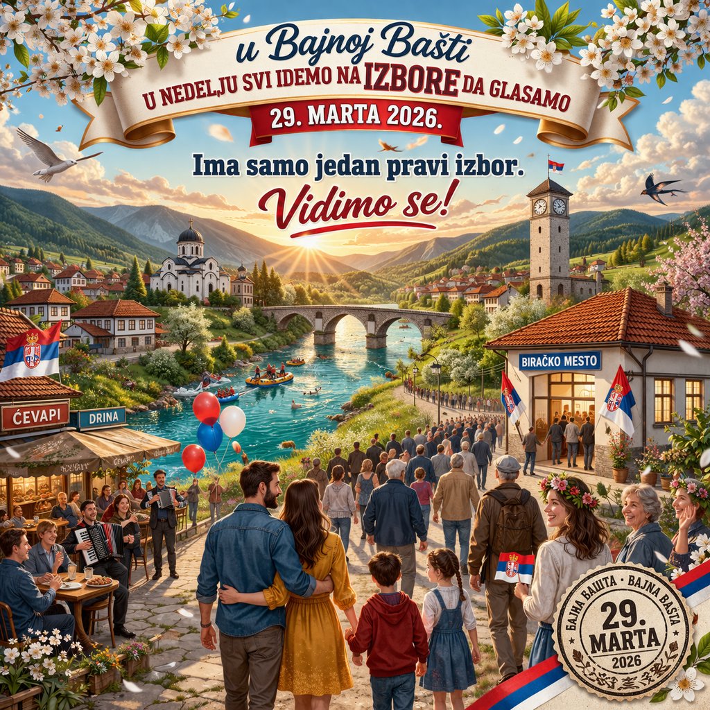 NikolaPesic99's tweet image. U Bajnoj Bašti se vidi snaga zajedništva. U nedelju svi zajedno – glas se čuje kad svi izađemo. 29. marta odlučujemo. Vidimo se!
#bajnabasta #izbori #nedelja #snaga #pobeda #Izbori2026 #29Mart #Glasaj #srbija