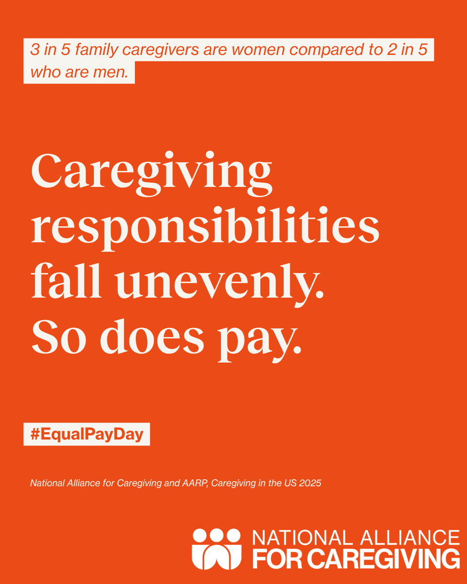 NA4Caregiving's tweet image. To support women caregivers, start with #EqualPay.

Women earn 76¢ for every dollar men earn.

3 in 5 family caregivers are women—they face more stress and financial strain than men.

Closing the care gap starts with closing the #wagegap.   

Explore: caregivingintheus.org