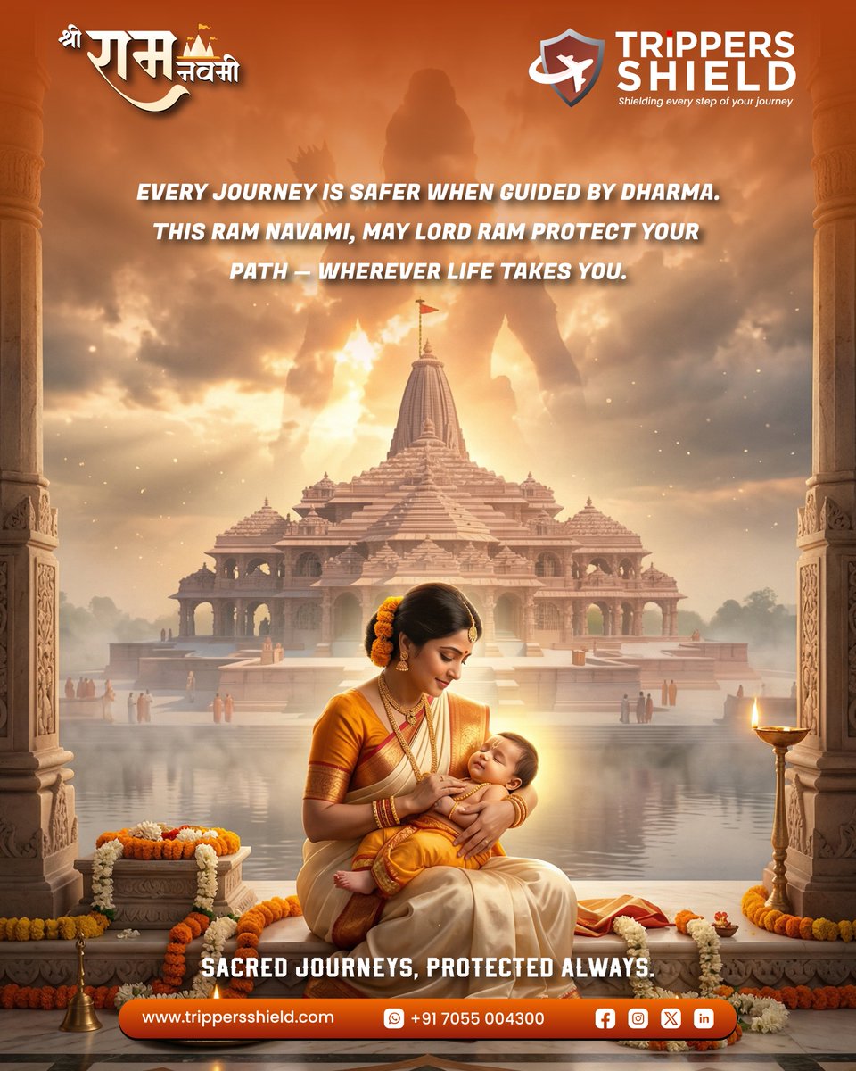 trippersshield's tweet photo. This Ram Navami, we draw inspiration from Lord Ram’s journey — defined by courage, resilience, and unwavering righteousness.
Wishing you a blessed and safe Ram Navami.
#RamNavami #JaiShriRam #TravelWithConfidence #TrippersShield #SafeJourneys #InsuranceWithPurpose https://t.co/X2VHJPShbd