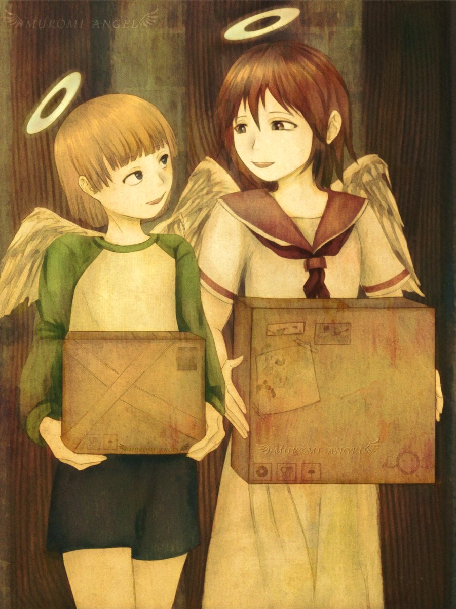 Muromi_Angel's tweet photo. Rakka and Kuu 📦👼🏻💫
#haibanerenmei #灰羽連盟 #illusrtation https://t.co/0O3RzkyrQW