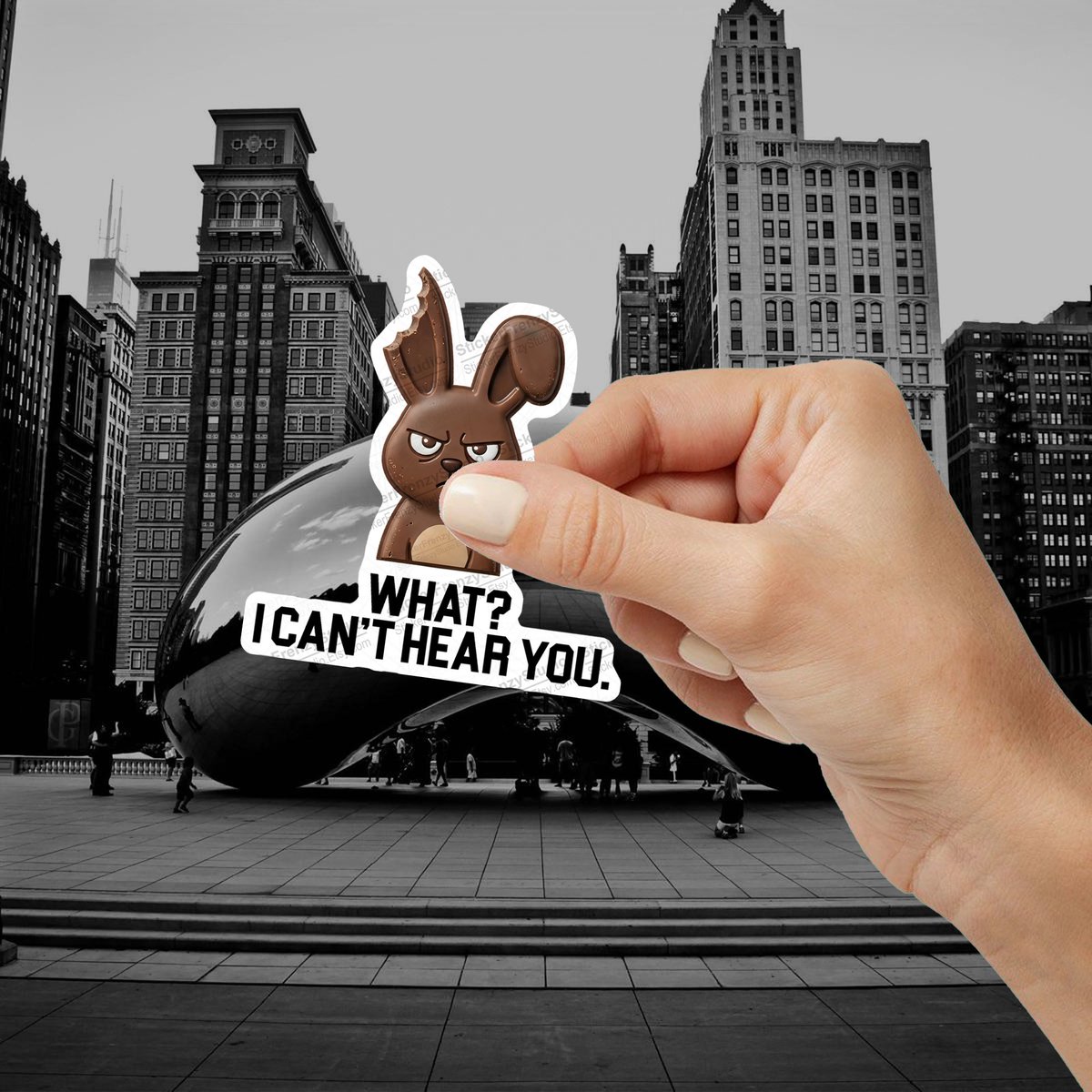 StickerFrenzyy's tweet image. When your chocolate bunny has had enough of Easter! Grab this hilarious, grumpy bitten ear sticker for your laptop or planner. 🐰🍫 etsy.me/40Vzgpq #EasterSticker #FunnySticker #ChocolateBunny #LaptopDecal