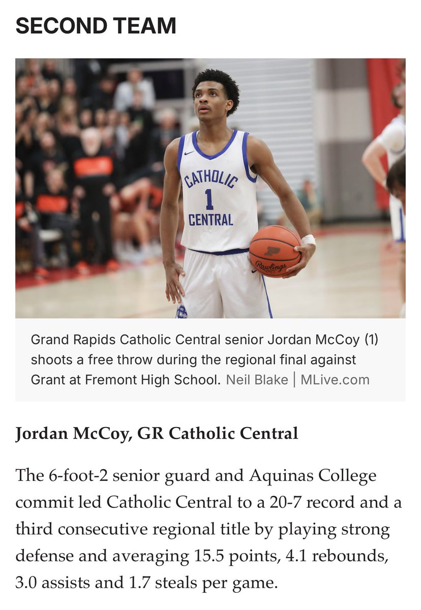 CCCougarsBB's tweet photo. Congrats to ‘26 G Jordan McCoy on earning 2nd Team MLIVE Dream Team and ‘26 G BB Watkins on earning Dream Team Honorable Mention! https://t.co/uA3mSviG8u