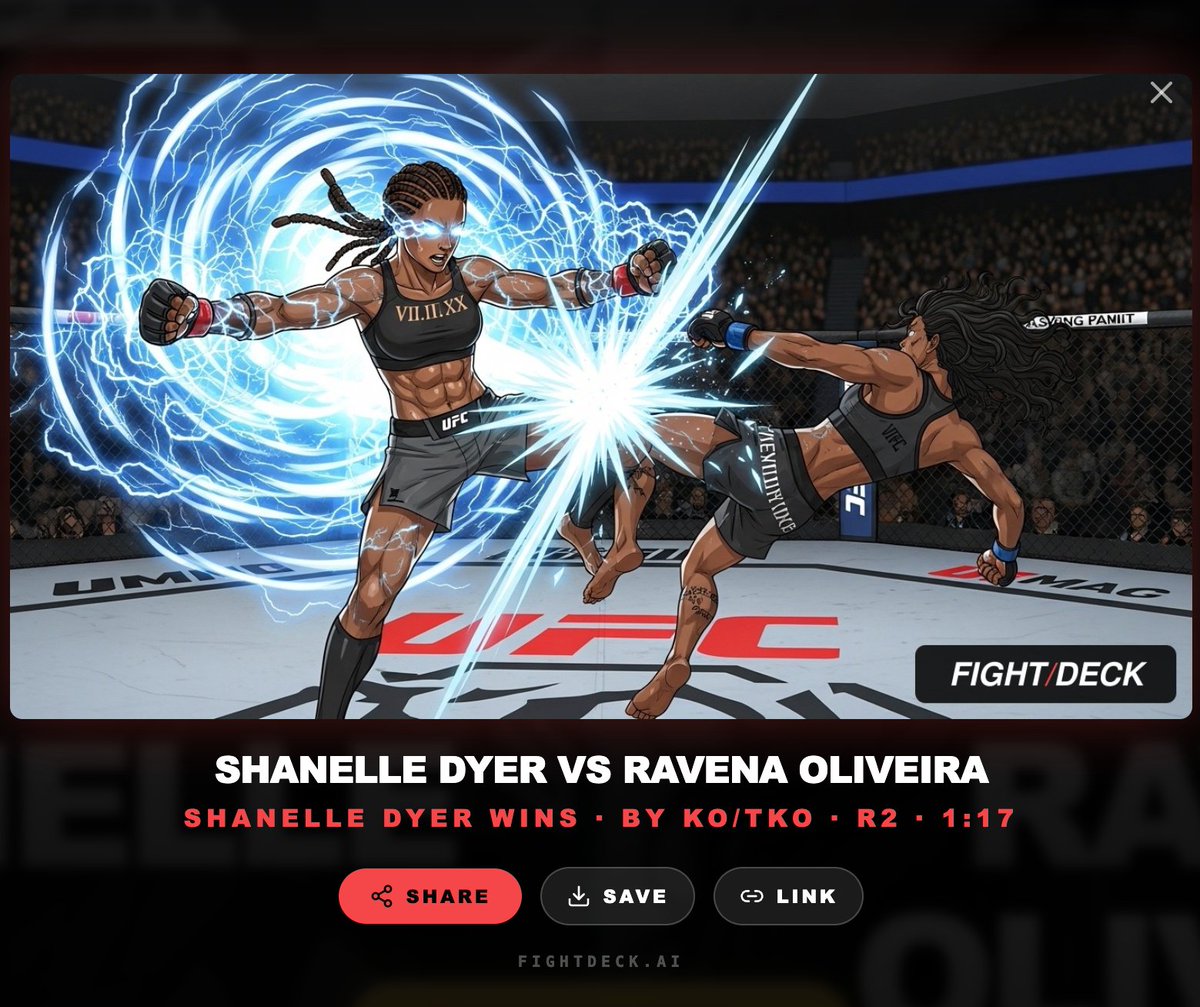 Fightdeckai's tweet photo. The finishing move recap of Shanelle Dyer vs Ravena Oliveira on FightDeck. Congrats, Shanelle Dyer! 🔥
#mma #ufc https://t.co/d1S0rpoyGF
