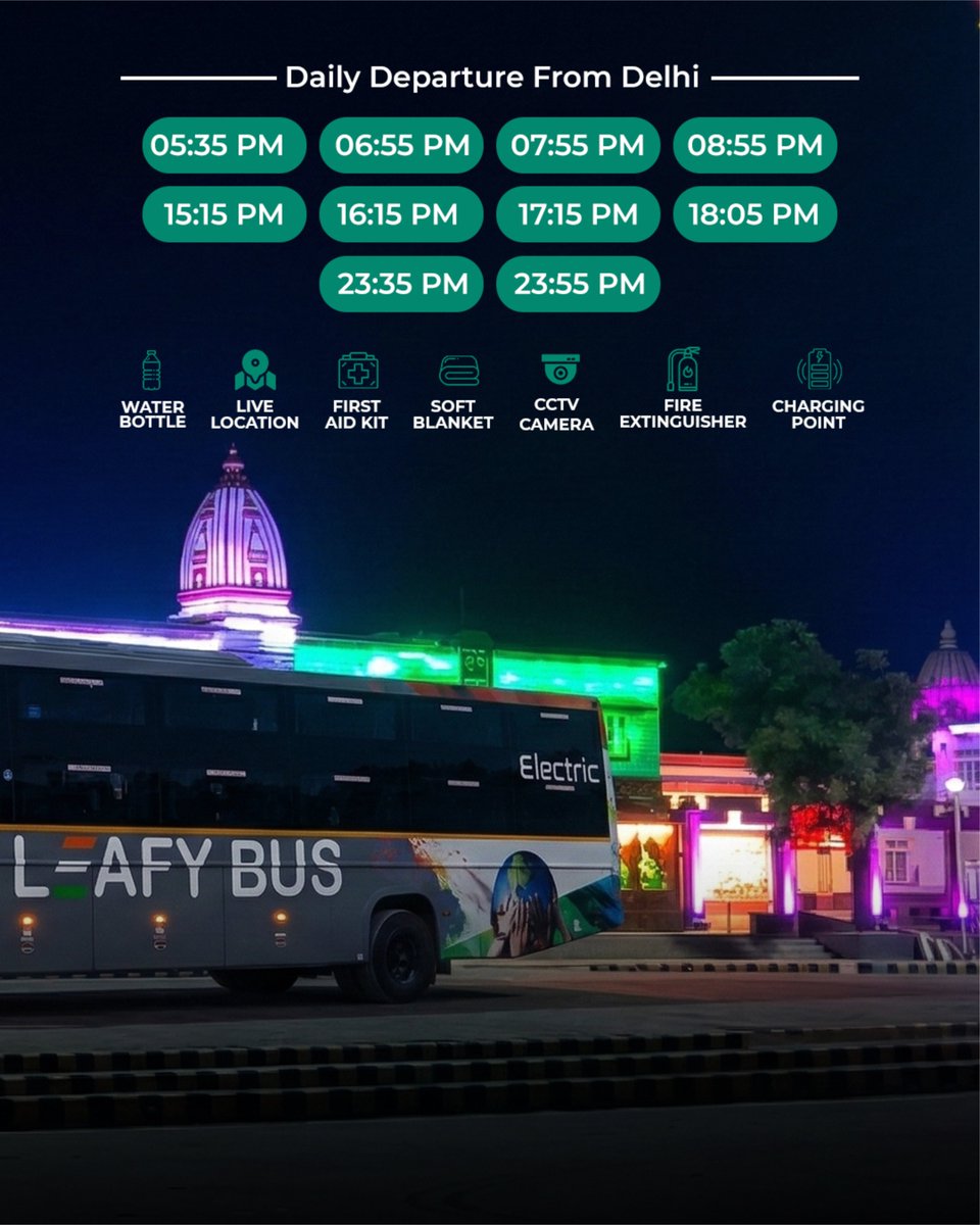 Leafy_Bus's tweet photo. Delhi to Haridwar now smoother, greener, and smarter Travel electric. Travel better. 

#LeafyBus #Haridwar #DailyDeparture #ElectricBus #EcoTravel #GreenJourney https://t.co/GLgNDjXWLy