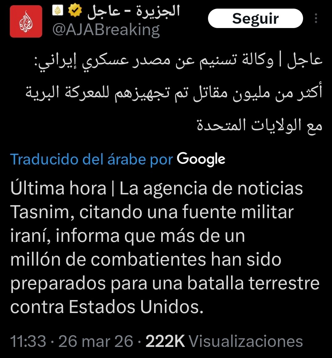 Estado de las negociaciones de paz en Medio Oriente: Irán anunció que preparó un millón de soldados para enfrentar una posible invasión terrestre de EEUU e Israel.