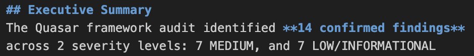 rachixt's tweet photo. Built an AI auditor agent for Quasar!

The auditor ran 3 agents until convergence and found 14 findings (low &amp; medium — no critical, unfortunately):

Core philosophies: "Assumptions kill systems", "Complexity is the worst enemy of security"

Roles of the 3 agents?

🧵 https://t.co/3jhp9xMb02