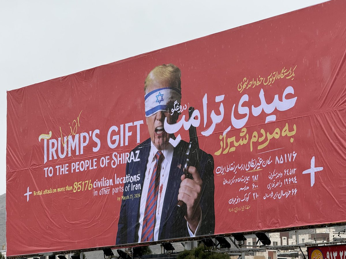 In Iran, the great city of Shiraz has erected a billboard in honour of Donald Trump. 

#Iran #Iranwar