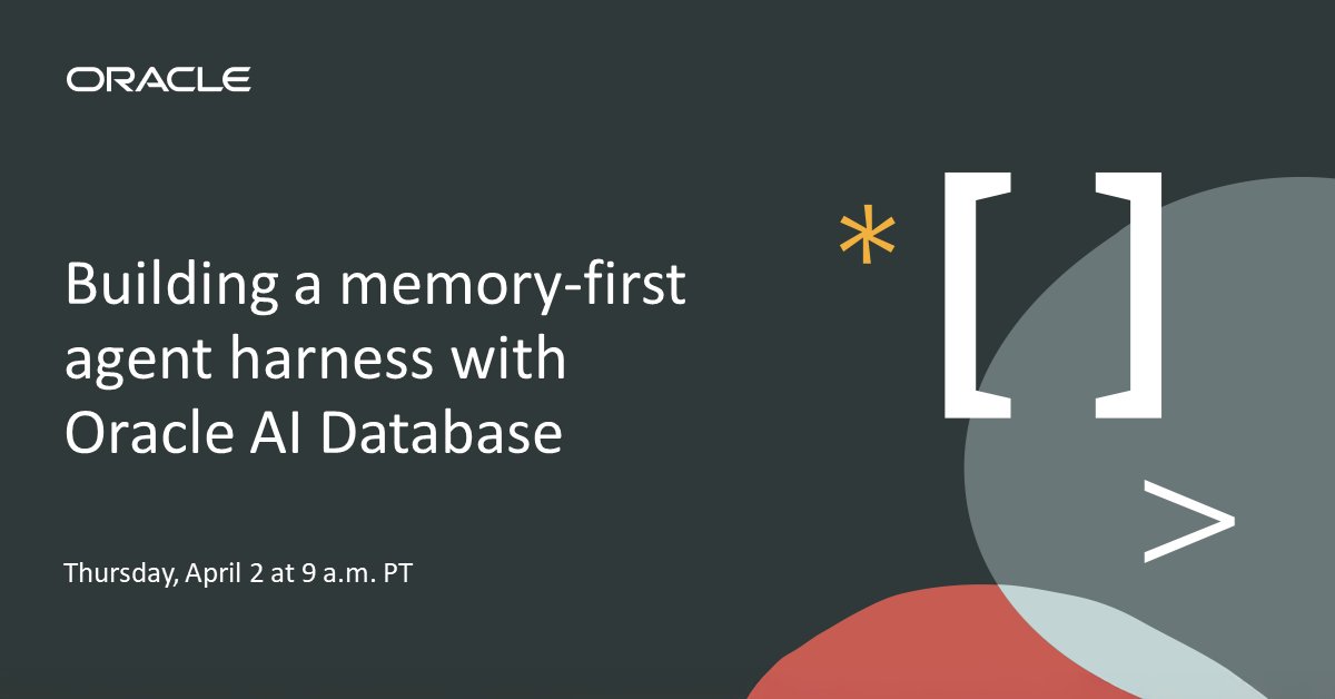 GeoffGrandstaff's tweet photo. In this Oracle Developer Coaching session, take a deep dive into harness engineering and explore how context and memory engineering techniques combine to build a memory-first agent harness that supports the agent loop. https://t.co/Hg1ESISvTl https://t.co/y5Vz8q70On