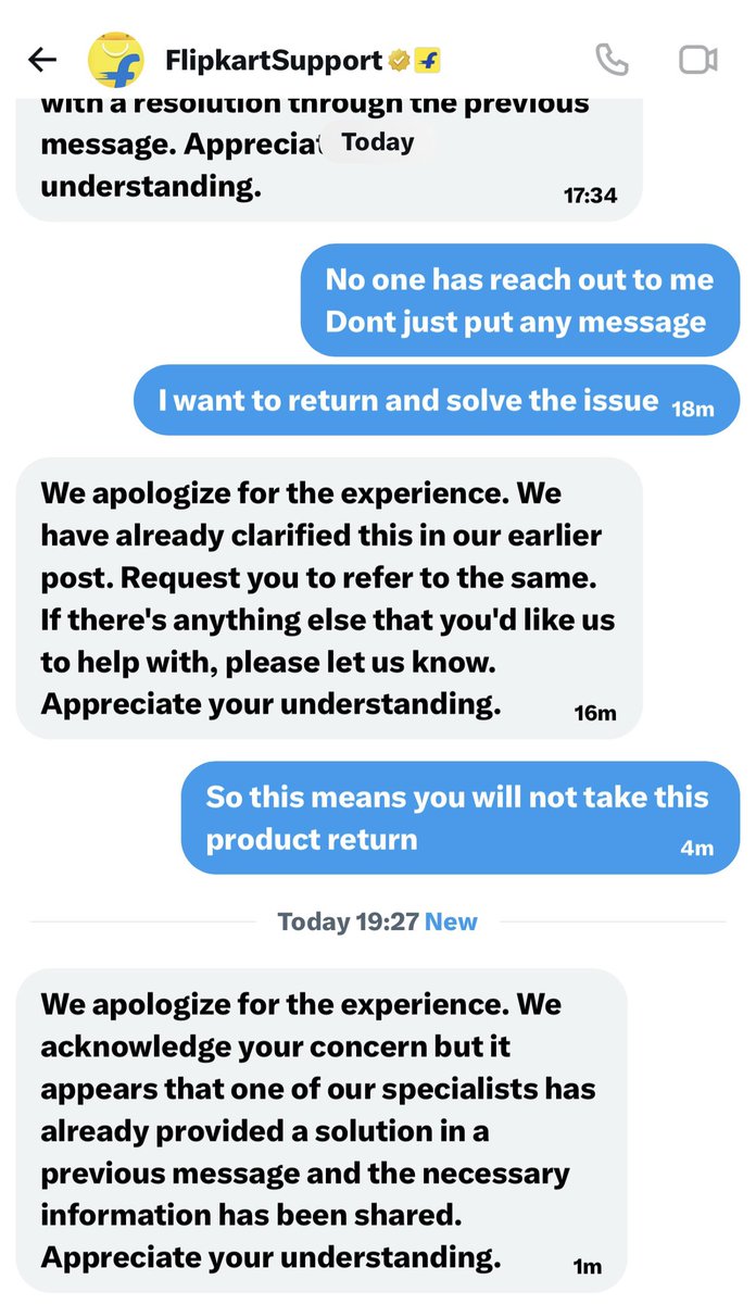 boss786in's tweet photo. @flipkartsupport This is your reply all the time same message
Do you guys kept any robot to send the same message again and again  @Flipkart @jagograhakjago @PMOIndia @Dev_Fadnavis https://t.co/WWsFtJsn2L