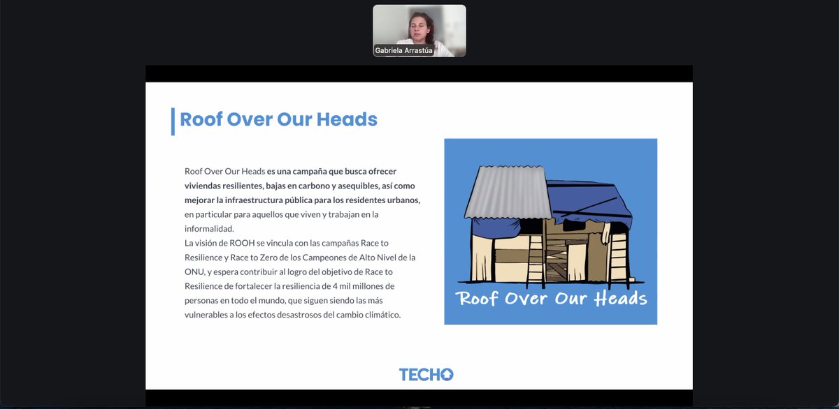 PlataformaUHPH's tweet photo. @BuildChange Gabriela Arrastúa - COO, @Techo habla sobre la resiliencia de la vivienda frente al cambio climático y como han implementado nuevos programas para reforzar la infraestructura de los asentamientos informales https://t.co/rCQyU8HRGe