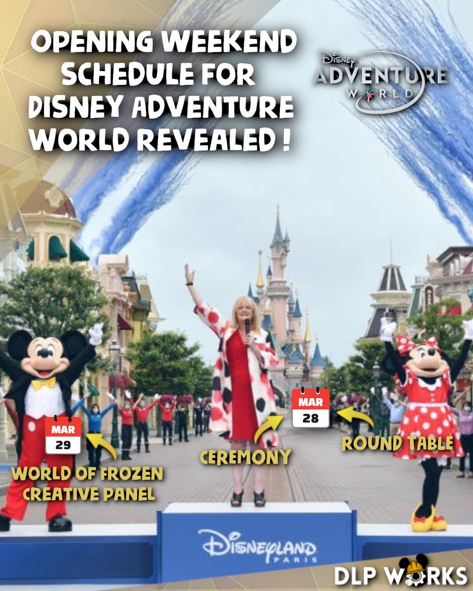 DLPWorks's tweet image. [News] ⚠️🚨 Opening weekend program for Disney Adventure World revealed!!

➡️ The official schedule for the opening weekend of #DisneyAdventureWorld has now been confirmed:
➖ Most of the major events, including the main inauguration ceremony, will take place on Saturday, not
