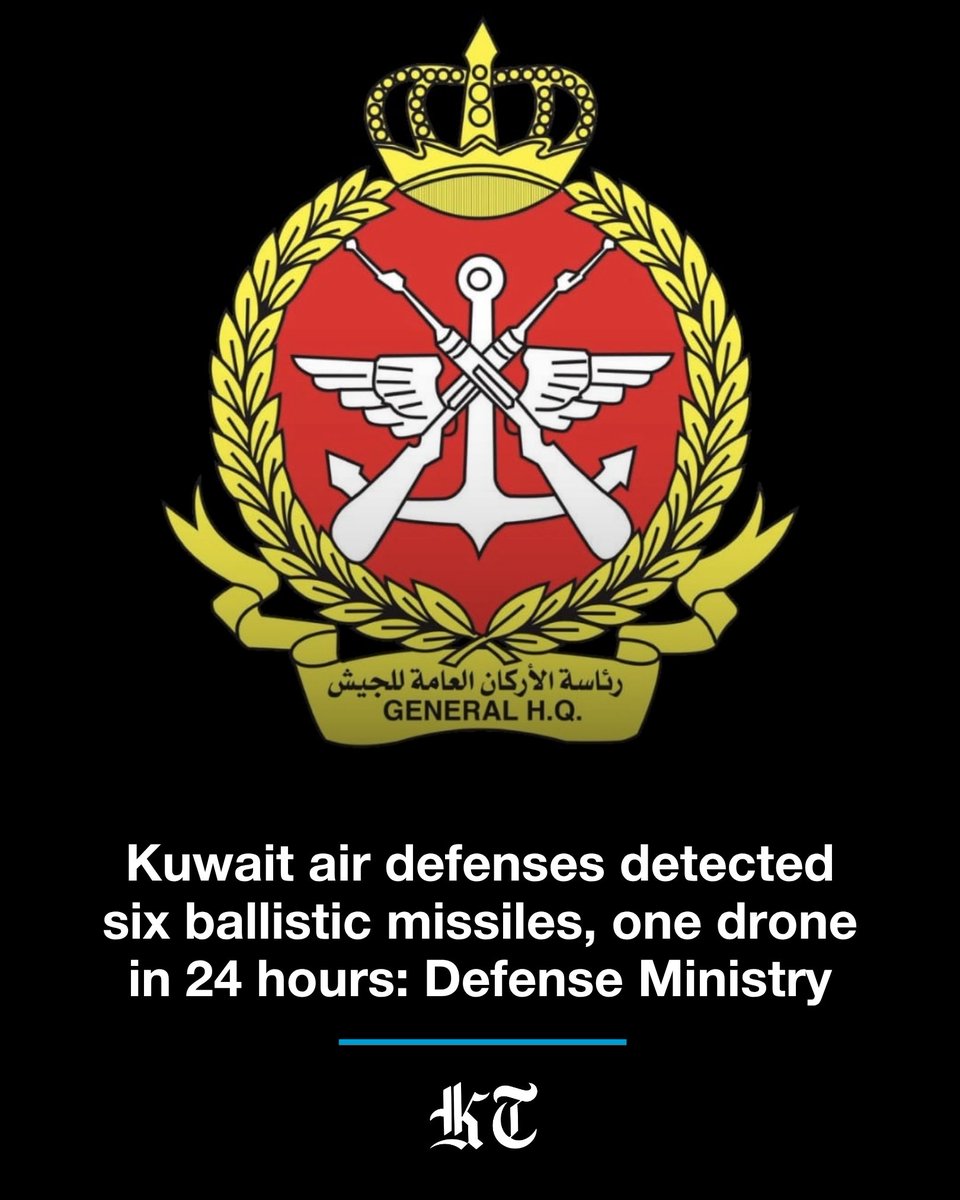 Kuwait's Defense Ministry said on Thursday that the armed forces detected six ballistic missiles over the past 24 hours that had all fallen out of the threat zone, in addition to destroying one hostile drone in the same period.