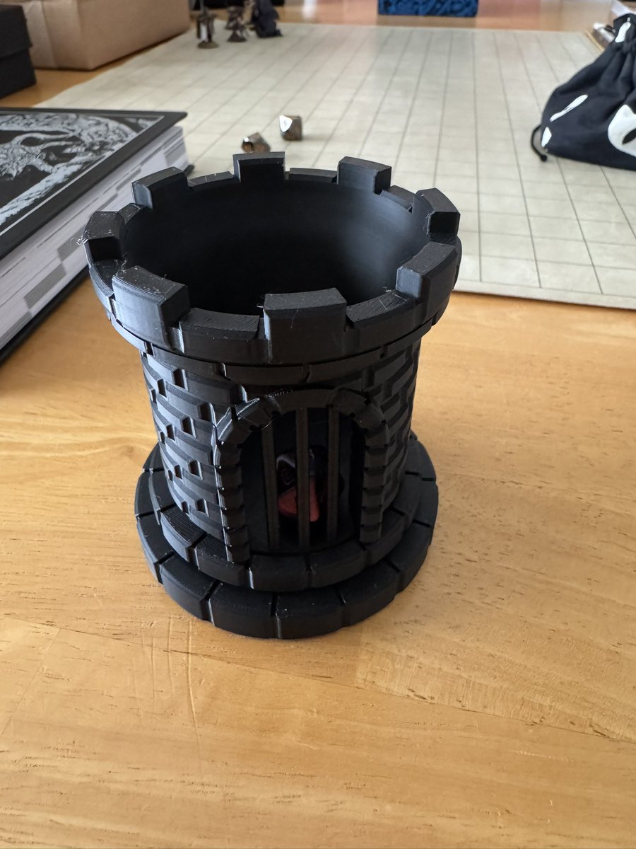 magickforge's tweet photo. When your dice are bad, you need a Dice Jail! Back in the 80s we’d smash em with a hammer and move on. Today, I use the Jail @Flow3rofDeath 3d printed for me! https://t.co/RnfN9k6XYw