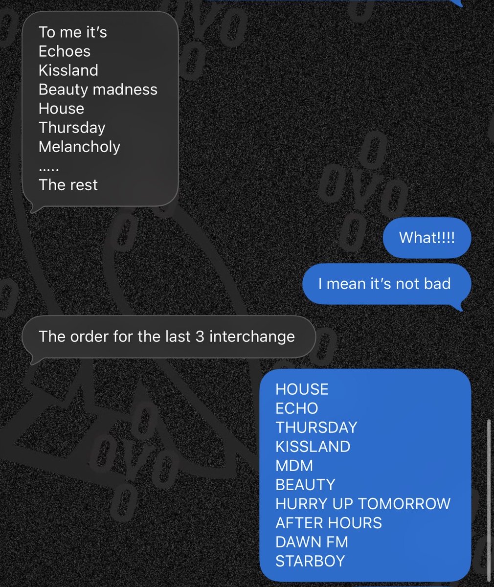 OVODICAPRIO's tweet photo. Need all my XO FANS in here 

Please ranks these GOAT albums in order 

#xotwod #theweeknd https://t.co/Qj8x7KrXO6