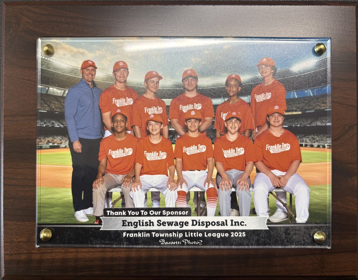 EnglishSeptic's tweet photo. Huge thanks to Franklin Township Little League Baseball for this plaque! ⚾
We’re grateful for the opportunity to support such a great local program and wish all the players, coaches, and families a fun, safe, and successful season.
#FranklinTwp #LittleLeague #SpringSeason2026⚾️ https://t.co/jmmFtEzRFL