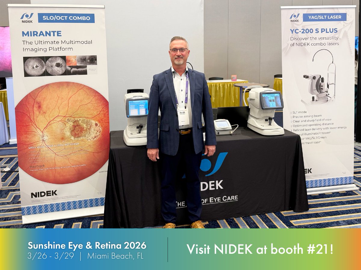 NIDEKincUSA's tweet image. Catch the latest innovations from NIDEK at Sunshine Eye &amp;amp; Retina! ☀️

Explore our products: usa.nidek.com/products

#Ophthalmologist #Ophthalmic #Retina #EyeCare #RetinaCare  #Vision #SunshineEye2026 #NIDEK #Clinical #Surgical #Practice #CME #Clinician #Surgeon #Ophthalmology
