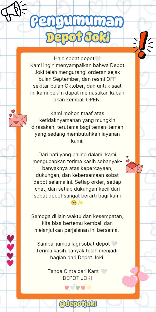depotjoki (CLOSE SAMPAI WAKTU YG BELUM DITENTUKAN) tweet media