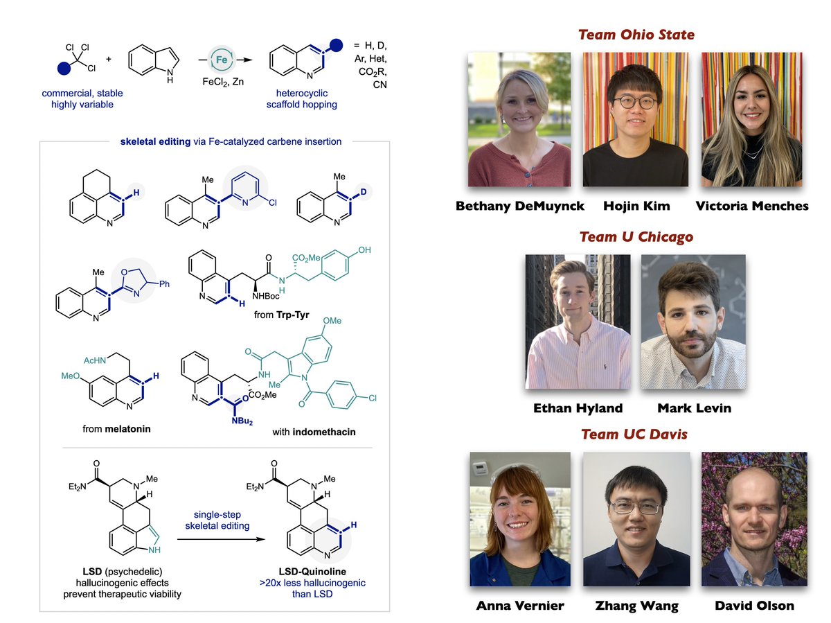 nagiblab's tweet photo. If you like harnessing carbenes from di-chlorides, you’ll LOVE skeletal editing with tri-chlorides!

Congrats to Bethany, Hojin, Victoria, and our collaborators from Chicago (Ethan &amp; Mark Levin) and California (Anna, Zhang &amp; Dave Olson)!

Open access: https://t.co/XKCX5ba0ry https://t.co/AYCQbKTSkN