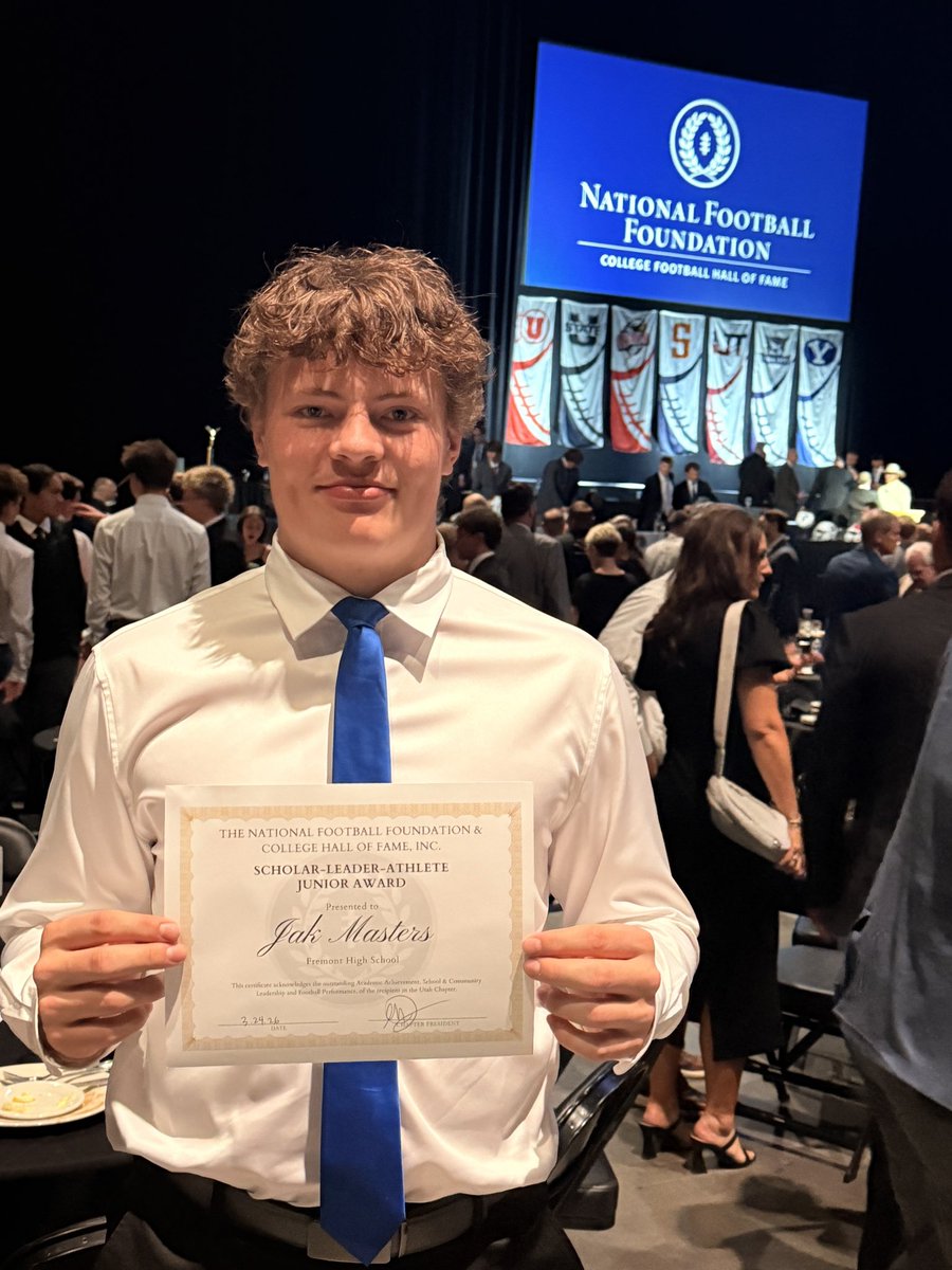 JakMastersFB's tweet photo. Honored and grateful 🙏🏼 to be one of just 24 junior football players in all of Utah to receive the National Football Foundation (Utah Chapter) Scholar-Leader-Athlete Award. 🏆

Award criteria was based on:
40% on-field performance
40% academic achievement
20% community service efforts 

GPA: 3.98 (Multiple concurrent enrollment classes)
5A Region 5 D-Line MVP
All-Region 1st Team DE
All-Area 1st Team DE 
FHS Team Defensive MVP 

Congratulations to the other 23 Junior recipients and the 12 seniors who received the 2026 NFF Award and Scholarship. A real honor for us, our families, our coaches and our team. 

Thank you @NFFNetwork (Utah Chapter) for putting on such a great event! 

SnrSznLoading... 💣

@NateTuatagaloa @SalevalasiF @TheUCReport @CraigHaubert @DemetricDWarren @TomLuginbill @247Sports @UANextFootball @BrandonHuffman @GregBiggins @BlairAngulo @ballersinutah @OFFA_Academy @adamgorney @Coachrhud @LSanft650 @Justin__Ena @Janimal84 @DjTialavea_86 @CampbellJace @cowstown @dsema24 @CoachTrigs @Coach__Hunter @CoachDWilkins @JohnKelling37 @OGMacDC @Coach_Matt_H @CoachTArnold47 @CoachStraley @FBCoachTaylor @SVerbit @CoachRenoYale @cccsmith25 @CoachANelson04 @jpulou @DGS_4ya @txute12 @ZacErekson @coach_moynahan @CoachClarkJ @ColbyHyder @CoachS_Kurtz @Coach_EhornJr @MooseB90 @SlingintheP @Andy_Pham1