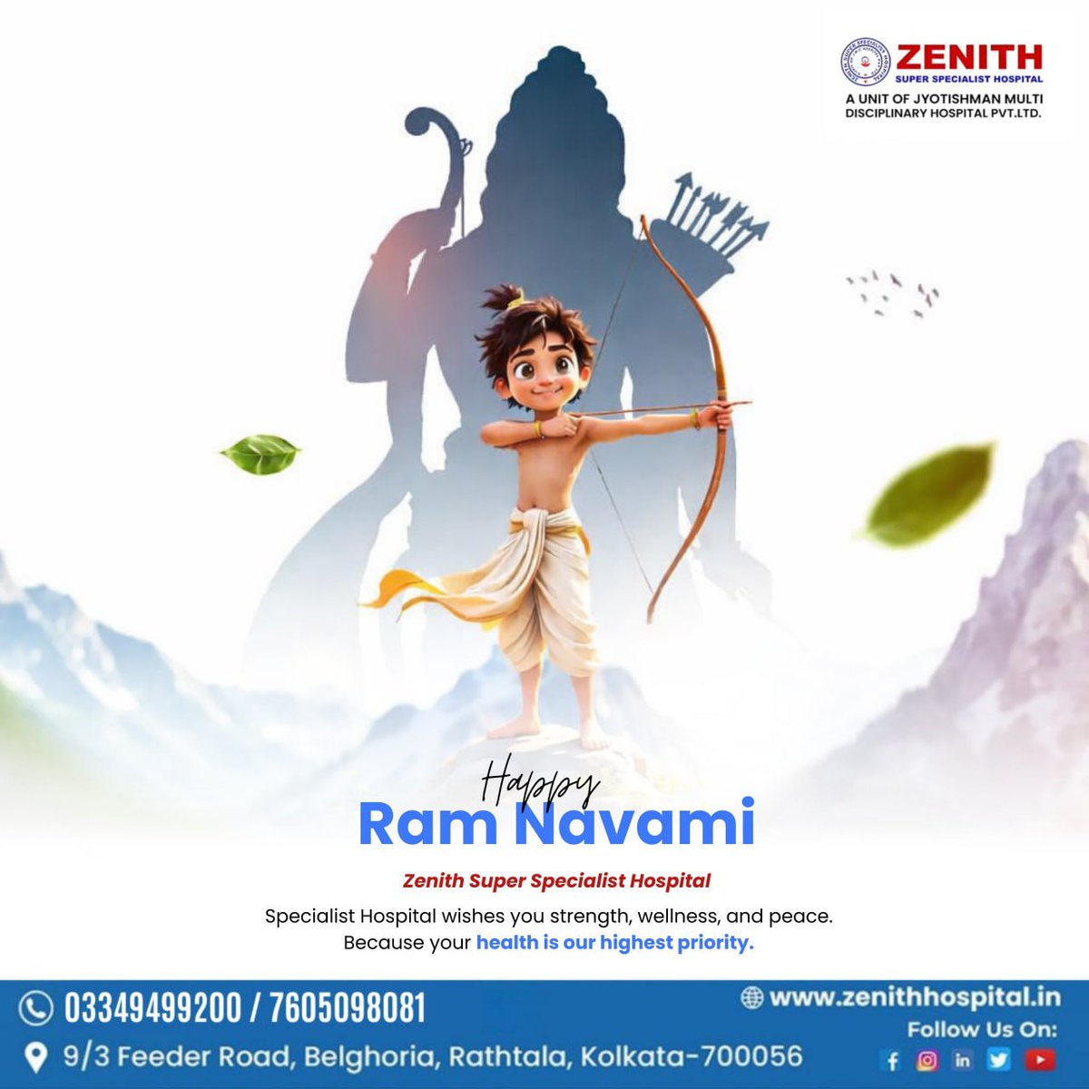 ZenithHospitals's tweet photo. Happy Ram Navami. 🚩🕉️ May the strength and courage of Lord Rama inspire your health &amp; wellness journey. Wishing you peace &amp; prosperity from Zenith Super Specialist Hospital.

#RamNavami #HappyRamNavami #LordRama #HealthAndWellness #ZenithHospital #Festival #Healthcare https://t.co/uh2DJzy8oV