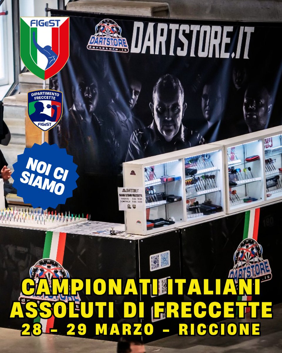 dartstoretweets's tweet photo. Nel weekend del 28-29 marzo saremo con lo stand di vendita ai Campionati Italiani Assoluti di Freccette FIGeST Steel🏆 c/o il Playhall di Riccione 🎯Vieni a trovarci😀 Dettagli👉 https://t.co/QYIvKLZiVP

#figeststeel #steeldart #freccette #dartstore #darts #PDC180 #DAZN180 https://t.co/4RGK83K8aI