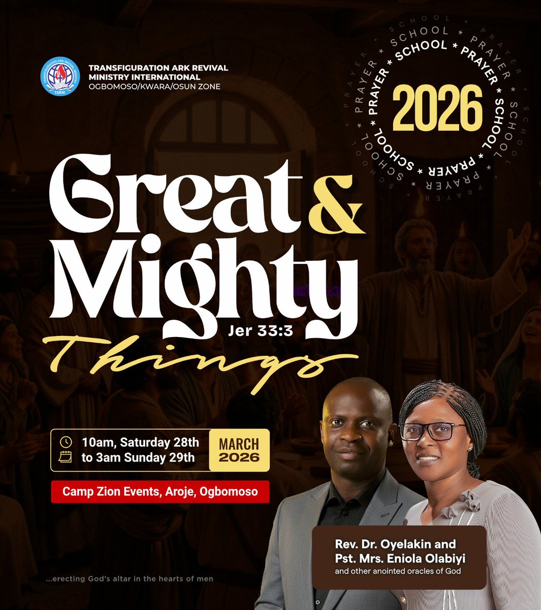 TARMCenters's tweet photo. The Prayer School train is moving to its final stop — Ogbomoso.

7 locations, one gathering.
Same God, diverse encounters.

Join us this weekend for Prayer School 2026 as we come together for a powerful time of prayer and seeking God. https://t.co/dd9qRG4Cef