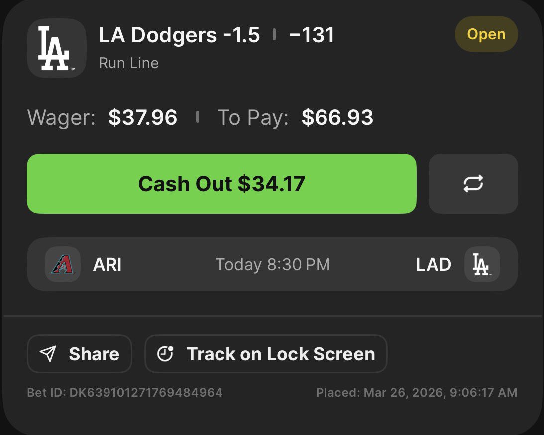 WasabiWagers's tweet photo. 🟢 Wasabi’s $10 to $1,000 Ladder 🟢
Step 3 : LA Dodgers -1.5 (-131) ⏳

$10.00 > $21.60 ✅
$21.60 > $37.96 ✅
$37.96 > $66.93

• Opening Night at Dodger Stadium. The blue moon is rising and the vibes are unmatched for this rotation's debut 🏯⚾️
• Mound Advantage: Yoshinobu Yamamoto gets the nod. He was nearly untouchable last season (2.49 ERA) and has the arsenal to shut down Arizona's bats early 💎  
• Lineup Depth: With the top of the order fully healthy and playing at home, the Dodgers have too much firepower for Gallen to contain for nine innings 💥

#LadderChallenge #MLB #Dodgers #WasabiWagers #Step3