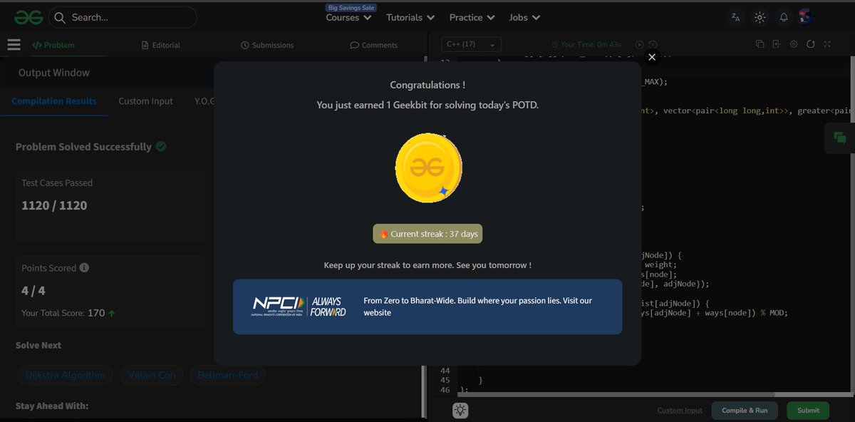ChikuX22's tweet photo. Day 37 of 60 Days POTD Challenge Powered By NPCI(GFG)

#geekstreak60 #npci
@geeksforgeeks @NPCI_NPCI https://t.co/kcMcGkI4BX