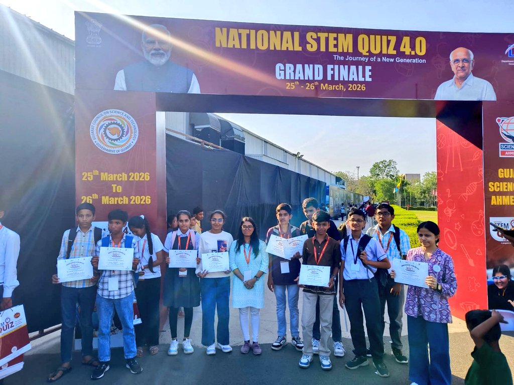 drkalamcsckheda's tweet photo. Grand Finale moments!🎉
India’s Biggest #STEMQuiz4.0 at @GujScienceCity Ahmedabad (25–26 March 2026).Today students from Kheda district enthusiastically participated in the #JuniorCategory of India’s Biggest #STEMQuiz4.0
Wishing all students the very best for their performance.👏 https://t.co/cuoBgaoV3s