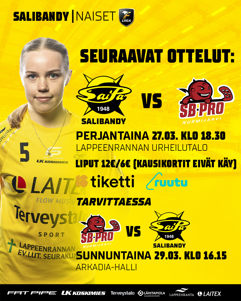 SaiPaSB's tweet photo. 💛SEURAAVAT OTTELUT🖤

Sarja katkolla huomenna naisille urheilutalolla! Tarvittaessa pelataan vielä sunnuntaina.

Liput ennakkoon Tiketistä!
https://t.co/txILSMqkTz

Nähdään huomenna hallilla!🫵

#saipasb #ylpeästikeltamusta #salibandy #fliiga #lappeenranta https://t.co/ZdxAulz7PZ