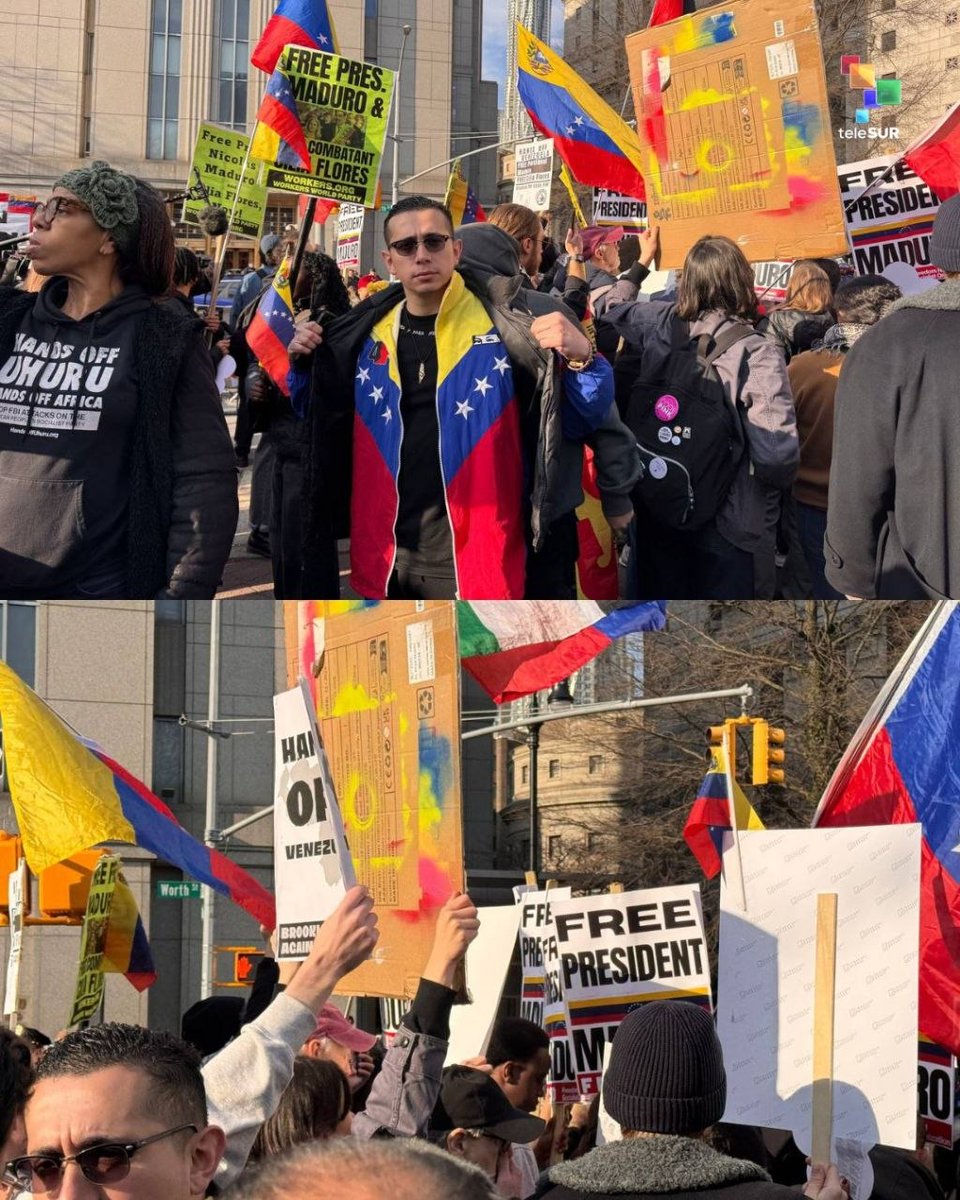 MariojBecerra's tweet photo. 📷 | En #NuevaYork miles de personas se concentran en las afueras de la Corte del Distrito Sur apoyando al presidente de Venezuela, Nicolás Maduro, y la diputada y primera dama, Cilia Flores. Está concentración ocurre a pocas horas de la segunda audiencia judicial.
#BringThemBack https://t.co/y1eC35n6Wo