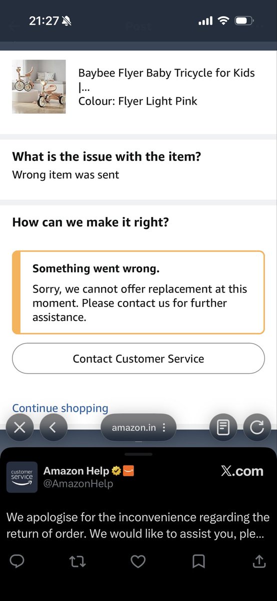 manjit_kumar's tweet photo. @AmazonHelp I used your provided link to connect with support team . It’s the same error that I have been raising a concern about —— this link also is not working —-see screenshot https://t.co/YsBW7JhgwR