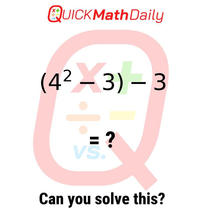 QuickMathDaily's tweet image. Quick math workout! Can you get this one right? ⚡

#MathIsFun #Mathematics #MathProblem #MathQuiz #BrainTraining #MathSkills #Puzzle #LogicPuzzle