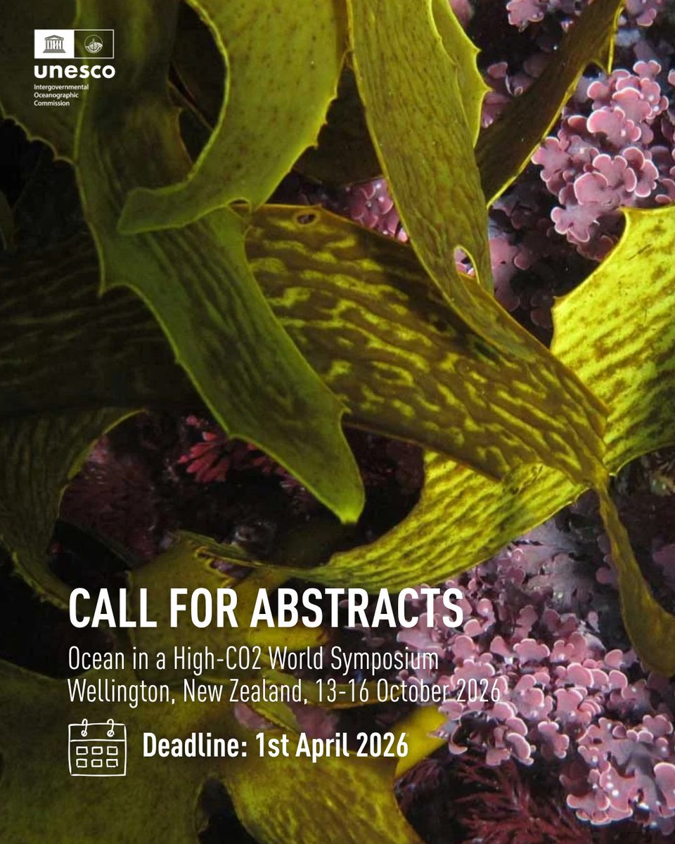 IocUnesco's tweet image. 🌊 The Call for Abstracts for The Ocean in a High‑CO₂ World 2026 Symposium is open! Submit by 1 April 2026 and share your work on ocean acidification, climate impacts &amp;amp; solutions. 🔗 highco2-vi.org/call-for-abstr… 
@IocUnesco
#OceanScience #OceanAction #SDG14