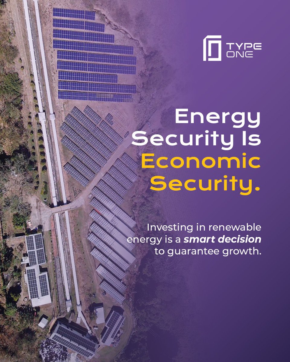 typeonecapital's tweet photo. Energy Security Is Economic Security.

Stable and affordable energy strengthens industries, attracts foreign investment, and increases national competitiveness. 
For emerging economies like El Salvador, renewable infrastructure is not optional, it is strategic. https://t.co/AAWBQUjJQd