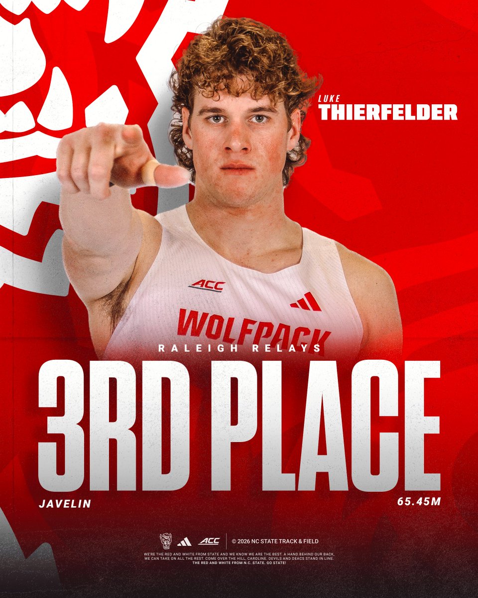 Wolfpack_TFXC's tweet photo. Second meet of the season, second podium finish for Luke!
Luke finishes third with a season-best throw of 65.45m.
#PackThrows | #GoPack https://t.co/YFe7RtYeSr