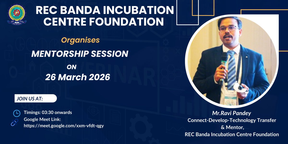 recb_ic's tweet photo. REC Banda Incubation Centre Foundation Successfully conducted a Mentorship Session for our startups on 26 March 2026.
Grateful to Mr.Ravi Pandey Sir for his valuable insights and guidance.
Empowering startups to grow and innovate! 
@shivesh0107 
@vibhashds10 @Its__ABHIjeet https://t.co/zZlA5V2DYx