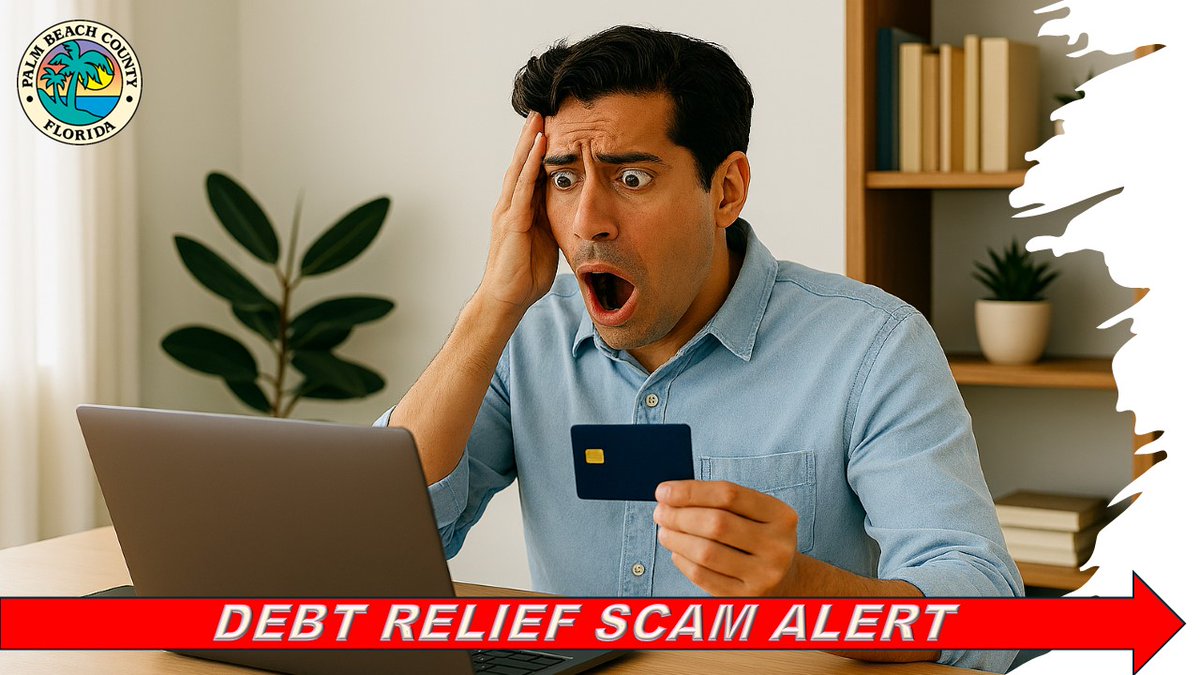 PBCConsumer's tweet photo. #ConsumerProtection #HotTip #TipOfTheDay #Money #Hack - Looking for #debt relief? 🚨Scammers will ask for upfront payment prior to settling any of your debts! 🚨Here’s how to avoid a #scam: https://t.co/fJCJbyzpPj @pbcgov @PBCountySheriff https://t.co/bY0oq6fjK0