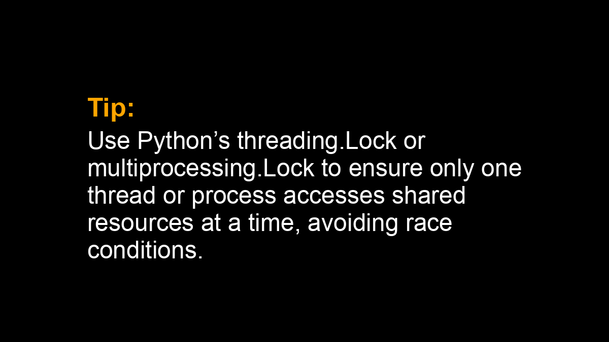 SuperFastPython's tweet photo. Tip: Use Python’s threading.Lock or multiprocessing.Lock to ensure only one thread or process accesses shared resources at a time, avoiding race conditions.
#Python #Concurrency https://t.co/JECh9TI3YG