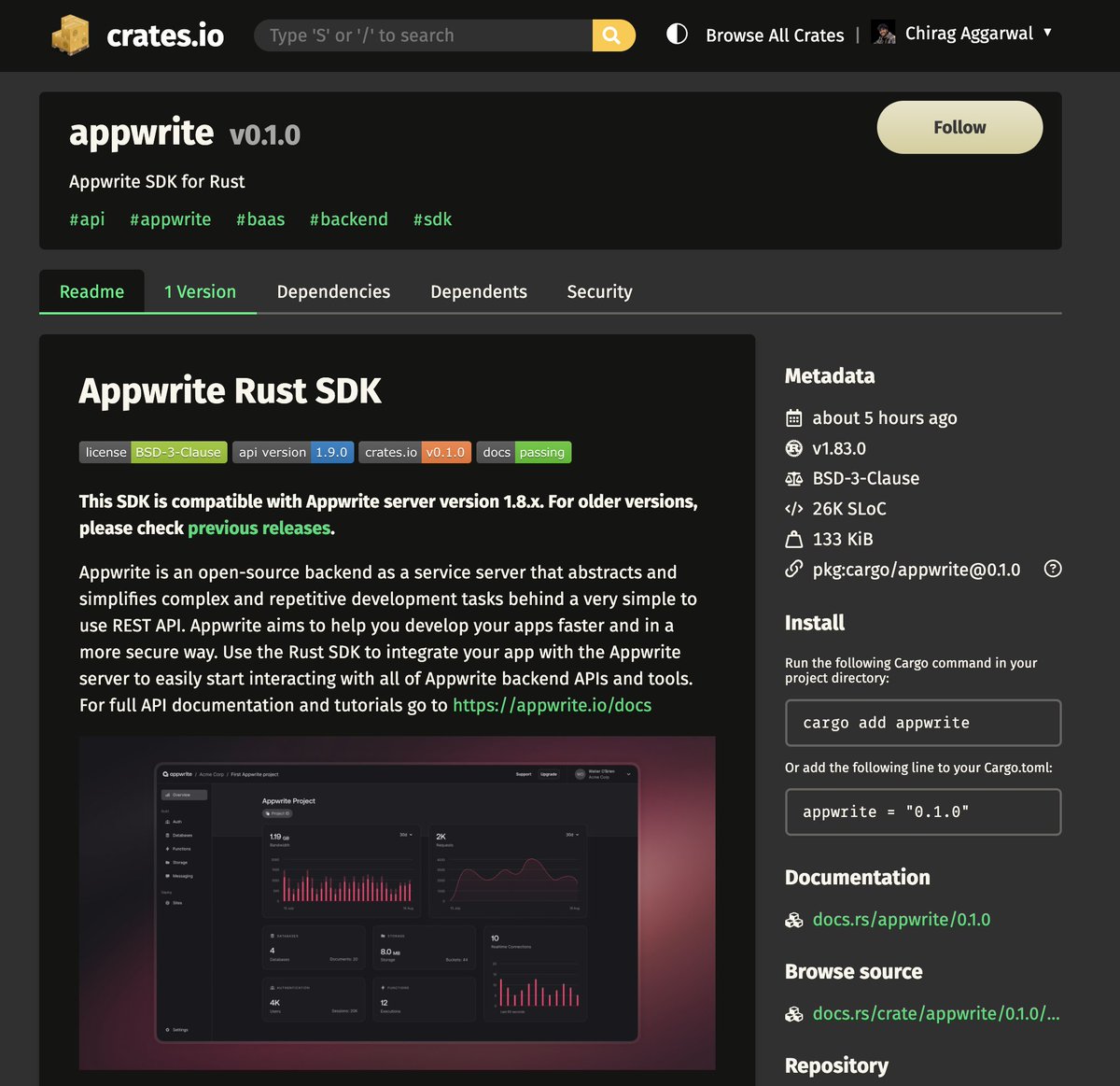 ChiragAgg5k's tweet photo. did someone say @appwrite in rust?

https://t.co/MHkvctfWZA

(huge shoutout to @itznotabug for carrying this solo!) https://t.co/rySrCvP384