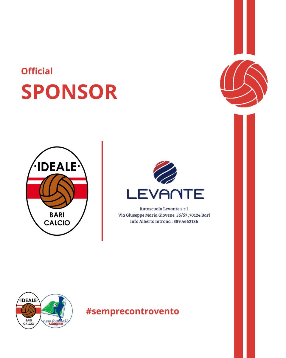 🤝 | 𝗠𝗔𝗜𝗡 𝗦𝗣𝗢𝗡𝗦𝗢𝗥

👉 𝗔𝘂𝘁𝗼𝘀𝗰𝘂𝗼𝗹𝗮 𝗟𝗲𝘃𝗮𝗻𝘁𝗲

#semprecontrovento #idealebari #stagione2526 ⚪🔴