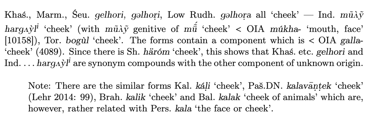 HasanMS_10016's tweet photo. Word for 'jaw-cheek' in Indo-Aryan languages:
#Punchi #Bagh harwaṭ 'jaw'
#Rawlakot #Jabuta aṛwátʰi
#Muzaffrabadi rawaṭʰe 'cheek'
#Gawri khiläṇṭ'a 'cheek'
#Pashai keleṇṭho kalavāṇṭek 'cheek'
#Kalashmon kálak aṭhi 'jawbone'
#WPahari gelhoṛi 'cheek'
some more below: https://t.co/5556FzOCH6